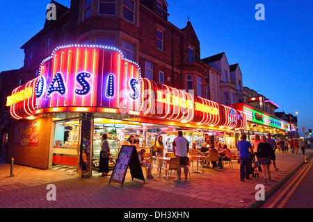 Oasis Bingo Hall at dusk, Grand Parade, Skegness, Lincolnshire, England, United Kingdom Stock Photo