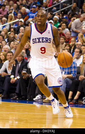 October 30, 2013: Philadelphia 76ers shooting guard James Anderson (9) in action with th eball during the NBA game between the Miami Heat and the Philadelphia 76ers at the Wells Fargo Center in Philadelphia, Pennsylvania. The 76ers win 114-110. Christopher Szagola/Cal Sport Media Stock Photo