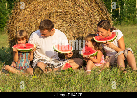 Family on picnic in the field Stock Photo