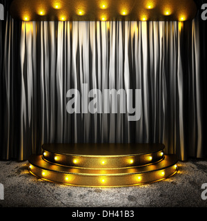 black fabric curtain on golden stage Stock Photo