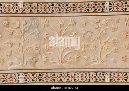 Marble wall relief sculpture in taj mahal Agra Uttar Pradesh India Asia Stock Photo