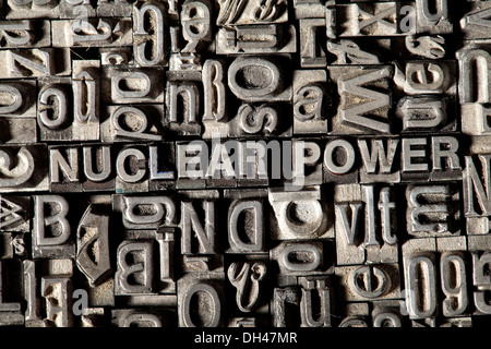 Old lead letters forming the words NUCLEAR POWER Stock Photo