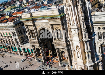 Aerial view of Galleria Vittorio Emanuele in Piazza Duomo, Milan Stock Photo