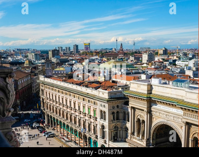 Aerial view of Galleria Vittorio Emanuele and duomo square in Milan Stock Photo