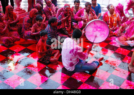 People singing devotional songs Rangpanchmi Rajasthan India Asia