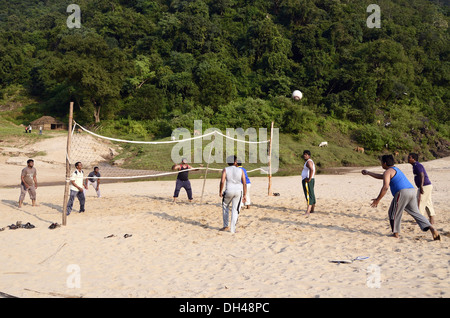 Men playing beach volleyball at Papi Hills Rajahmundry Andhra Pradesh India