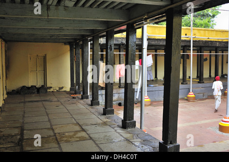 verandah with wooden pillars in Eknath maharaj Samadhi at paithan aurangabad maharashtra india Asia Stock Photo