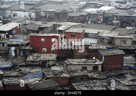 Aerial view of slums Dharavi houses homes huts Bombay Mumbai Maharashtra India Asia Stock Photo