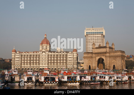 Gateway of India Taj mahal hotel old and new Mumbai Maharashtra India Asia Jan 2012 Stock Photo