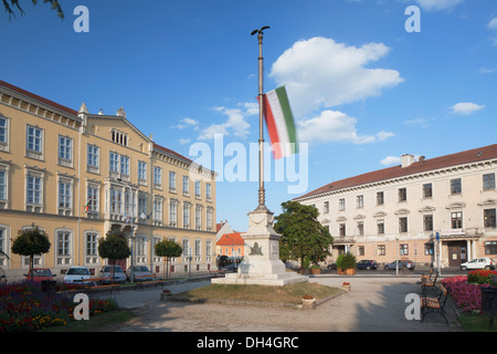 Flag of Loyalty in Szechenyi Square, Sopron, Western Transdanubia, Hungary Stock Photo
