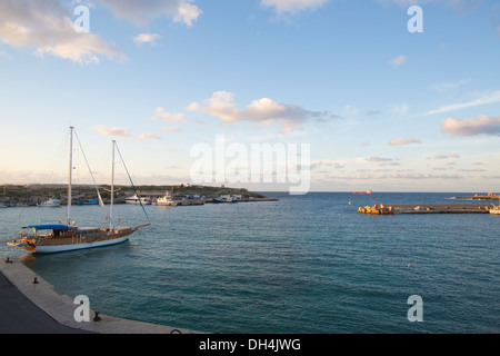 Lampedusa harbour, the largest island of the Italian Pelagie Islands in the Mediterranean Sea Stock Photo