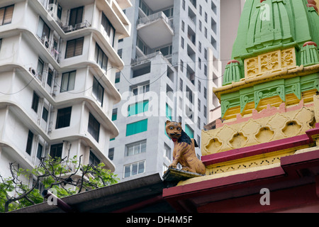 old temple and modern house Banganga Walkeshwar temple Mumbai Maharashtra India  2012 Stock Photo