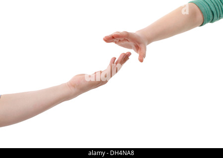 Two male hands reaching towards each other Stock Photo