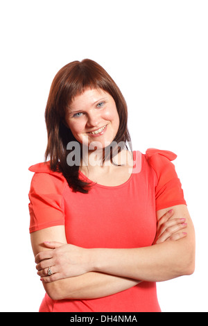 smiling middle age woman on a white background Stock Photo