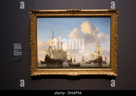 Netherlands, Amsterdam, Rijksmuseum. Dutch Ships in a Calm Sea, Willem van de Velde II, ca 1665 Stock Photo