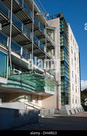 Close up of modern contemporary apartment apartments flats block housing building exterior York North Yorkshire England UK United Kingdom Britain Stock Photo