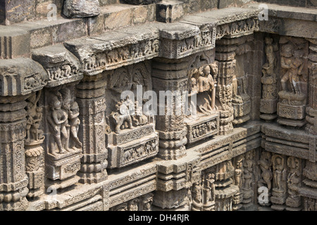 Carved Sculptures on wall, Konark Sun Temple, Orissa India. UNESCO world heritage site Stock Photo