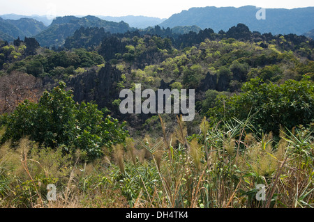 Horizontal view across the picturesque limestone karsts of Phou Hin Boon National Park.