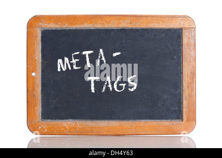 Old school blackboard with the term META TAGS Stock Photo