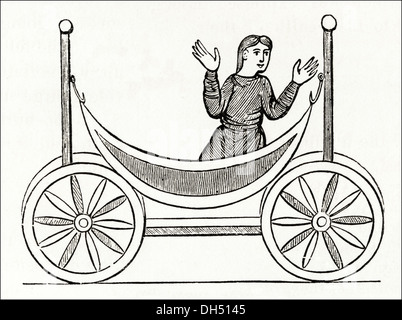 Anglo Saxon Britain. Daily life wheel-bed in Anglo-Saxon Britain. Victorian woodcut circa 1845. Stock Photo