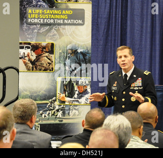 Lt. Gen. Jeffrey Talley speaks during the Association of the United States Annual Meeting and Convention in Washington, DC Tuesday. Talley discussed his priorities as chief of Army Reserve and commanding general US Army Reserve Command as well as new init Stock Photo