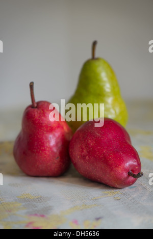 Three ripe red and green  Pears Stock Photo