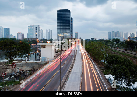 Jakarta skyline, from Waduk Setia Budi Barat, Ciliwung River, right, Jakarta, Java, Indonesia Stock Photo