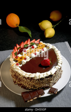 Angel hair cake with chocolate icing Stock Photo