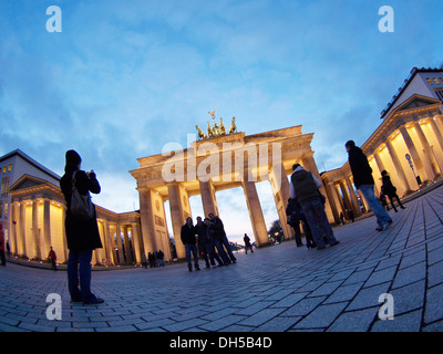 Brandenburg Gate at night, Pariser Platz square, Berlin Stock Photo