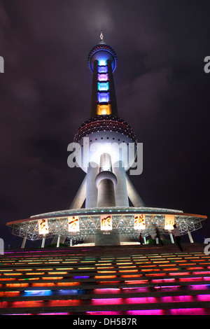 Oriental Pearl Tower at Night, Pudong, Lujiazui financial district, Shanghai, China, Asia Stock Photo