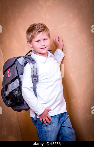 School boy, first grader with a school bag Stock Photo