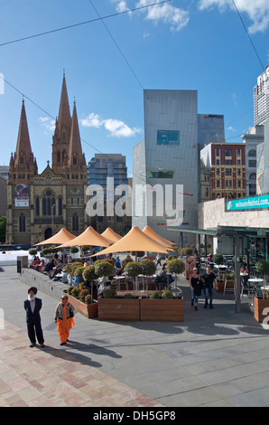 Federation Square and St Paul's Cathedral Melbourne Australia Stock Photo