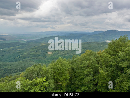 aerial view around the Haut-Koenigsbourg Castle, a historic castle located in a area named 'Alsace' in France Stock Photo