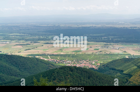 aerial view around the Haut-Koenigsbourg Castle, a historic castle located in a area named 'Alsace' in France Stock Photo