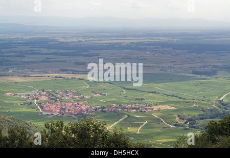 aerial view around the Haut-Koenigsbourg Castle, a historic castle located in a area named 'Alsace' in France Stock Photo