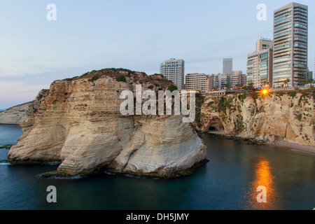 El Rawsheh Rock or Pigeon Rocks, Beirut, Lebanon Stock Photo