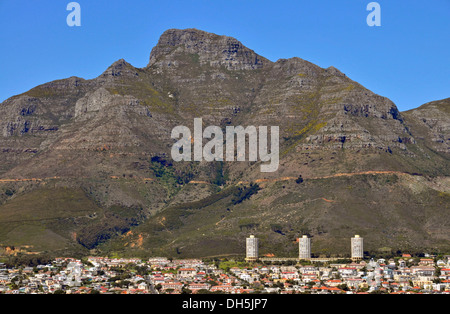 View of residential houses in Cape Town from Bo-Kaap, at back Devil's Peak, South Africa Stock Photo