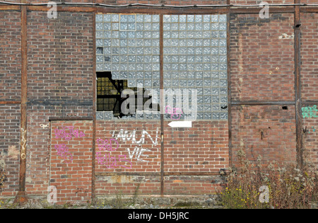 Railway building, abandoned marshalling yard in Duisburg Wedau, an industrial wasteland in the Ruhr area, North Rhine-Westphalia Stock Photo