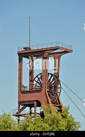 Headframe or winding tower of Shaft 1, Zollverein Coal Mine Industrial Complex, industrial monument, UNESCO World Heritage Site Stock Photo