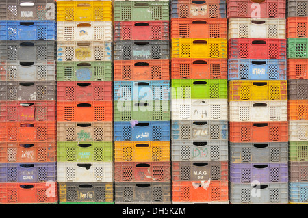 Fish crates in the port of Essaouira, Morocco, Africa Stock Photo