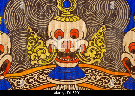 Skull with crown of Yama, Lord of Death, representation on a thangka, scroll painting of Tantric Buddhism, meditation, mandala Stock Photo