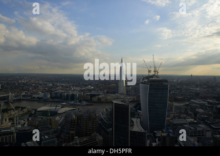 View of the shard and walkie talkie 20 fenchurch street building from the Gerkin Stock Photo