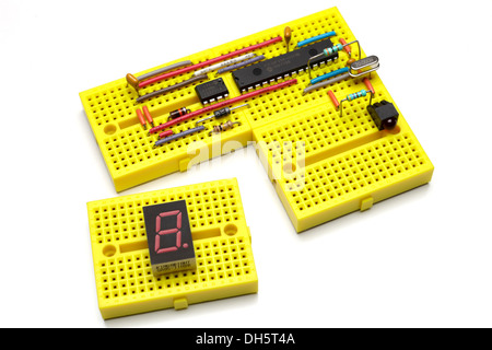 Prototype electronic circuit on modular mini breadboards Stock Photo