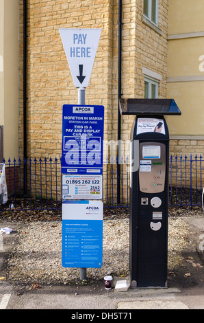 Car Park pay and display machine at Moreton in Marsh railway station in the Cotswolds Stock Photo