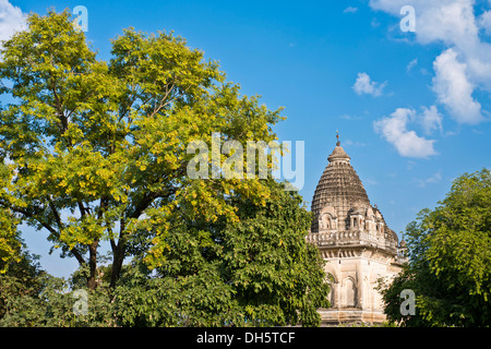 Parvati temple amidsts trees, Temple of the Chandela dynasty, Western Group, Khajuraho Group of Monuments Stock Photo