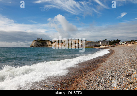 Waves breaking on beach Freshwater Bay Isle of Wight Hampshire England Stock Photo