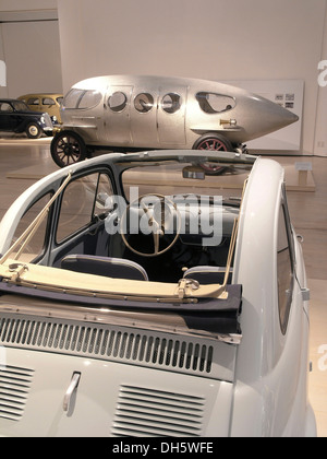 Fiat 500 in front of an Alfa 40, 60 HP Ricotti, Mitomacchina exhibition, Museum of Modern Art, MART, Rovereto, Italy, Europe Stock Photo