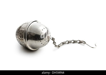 metal tea strainer on white background Stock Photo