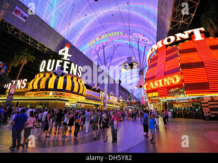 Neon dome of the Fremont Street Experience in old Las Vegas, Casino Hotel 4 Queens, Fremont Casino, downtown Las Vegas, Nevada Stock Photo