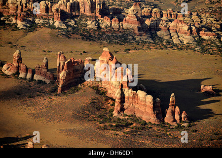 Aerial view, Chesler Park, pinnacles in The Needles District, Canyonlands National Park, Utah, United States of America, USA Stock Photo